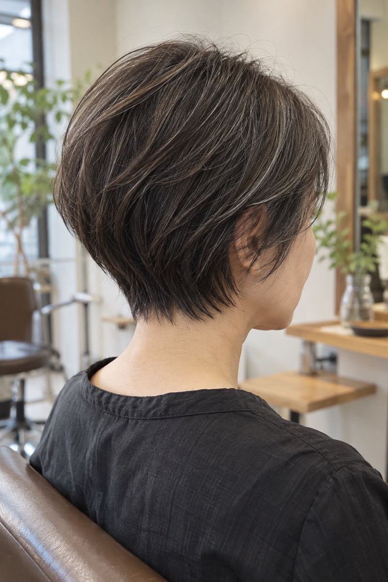 えりあしをすっきりと整えた、横顔がきれいなショート